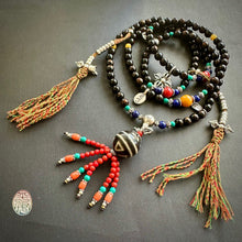 Genuine Black Golden Coral and Vintage Dzi Tibetan Mala Necklace