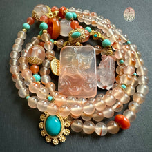 Natural NanHong Icy-Float Agate Ox Pendant Mala Necklace