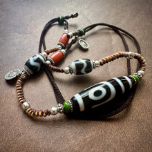 Fine 2-Eye Dzi Bead with Handmade Cord Necklace