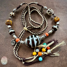 Large Tibetan Tiger Teeth Daluo Dzi bead with Handmade Cord Necklace