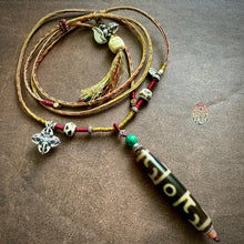 Fine Vintage Lotus Master Dzi bead on Waven  Cord Necklace