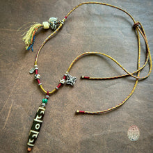 Fine Vintage Lotus Master Dzi bead on Waven  Cord Necklace