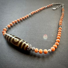 Antique Tibetan Salmon Red Coral Necklace with 3-Eye  dZi Bead