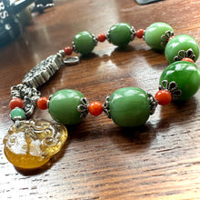 Fine Green Nephrite Jade with Solid Silver Charm Bracelet