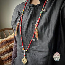 Genuine Antique Red Coral and Old Tibetan Pendant Mala Necklace