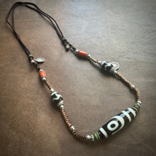 Fine 2-Eye Dzi Bead with Handmade Cord Necklace