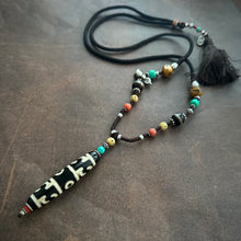 Tibetan Lotus Master Three-Eye Dzi Bead Amulet Necklace