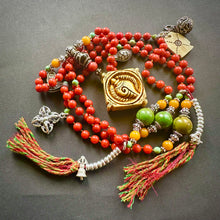 Genuine Antique Red Coral and Old Tibetan Pendant Mala Necklace