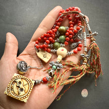 Genuine Antique Red Coral and Old Tibetan Pendant Mala Necklace