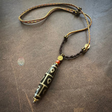 Buddha’s Heart 9 -Eye dZi bead on Waven  Cord Necklace