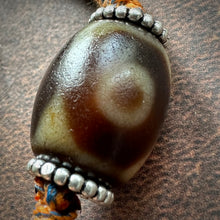 Vintage Tibetan 3-Eye Dzi bead on Handmade Leather Cord Necklace