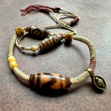 Old Tibetan Dzi beads with Handmade Cord Necklace