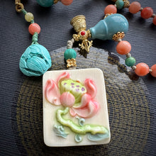 Genuine Angelskin Coral and Turquoise Mala Necklace
