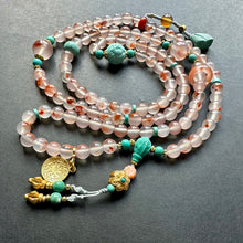 NanHong Icy-Float Agate and Turquoise Mala Necklace