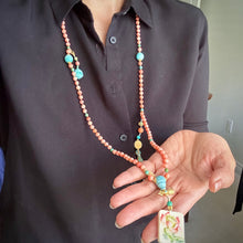 Genuine Angelskin Coral and Turquoise Mala Necklace