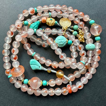 NanHong Icy-Float Agate and Turquoise Mala Necklace