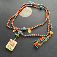 Genuine Angelskin Coral and Turquoise Mala Necklace