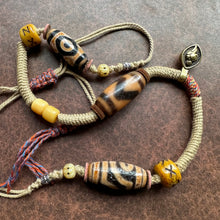 Old Tibetan Dzi beads with Handmade Cord Necklace
