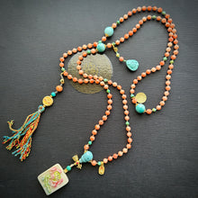 Genuine Angelskin Coral and Turquoise Mala Necklace
