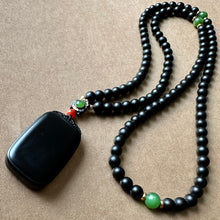 Fine Black Nephrite Jade Beads and Pendant Necklace