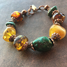 Large Ancient Turquoise and Baltic Amber Bracelet