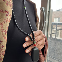 Fine Black Nephrite Jade Beads and Pendant Necklace