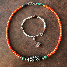 Genuine Tibetan Red Coral and Dzi Bracelet/Necklace