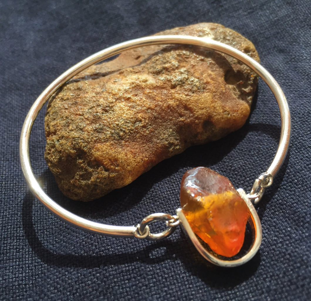 Baltic Amber on Solid Silver Bangle Bracelet