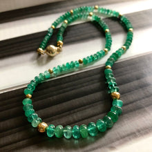 Natural Zambian Emerald and 14k Gold Beaded Necklace 14”