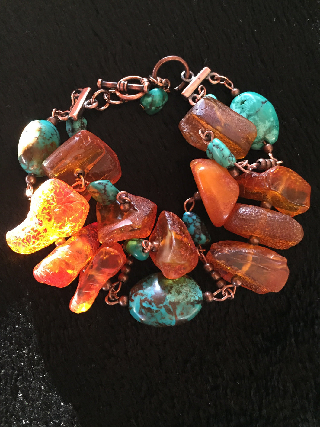 Amber and Turquoise Earth Bracelet - Leaves