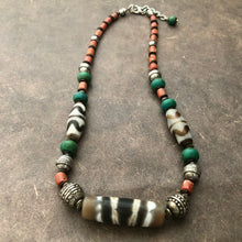 Genuine Tibetan Dzi Beads with Turquoise and Coral Necklace