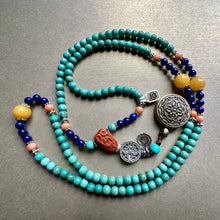 Genuine Hubei Turquoise Mala Necklace with Zakiram Thangka Pendant