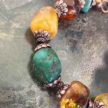 Large Ancient Turquoise and Baltic Amber Bracelet