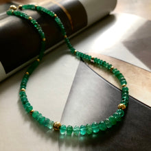 Natural Zambian Emerald and 14k Gold Beaded Necklace 14”