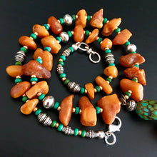 Antique Baltic Amber and Tibetan turquoise necklace