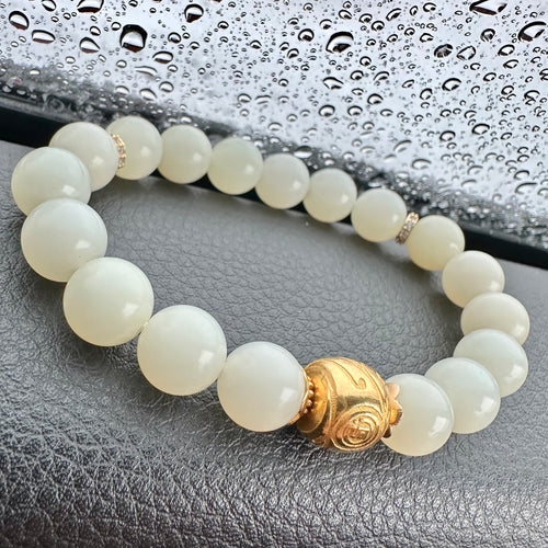Hetian White Jade and Gold Bracelet