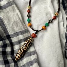 Vintage Nine-Eyes Dzi Bead Amulet Necklace