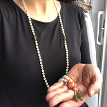 Lotus - Hetian Nephrite Jade and Antique Tibetan Coral Mala Necklace