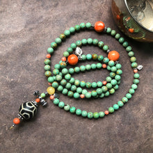 Genuine Antique Tibetan Turquoise, Coral and Dzi bead Mala Necklace