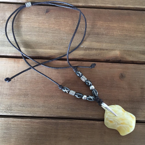 Large White-Yellow Baltic Amber Pendant Earth Necklace