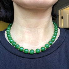 Fine Green Nephrite Jade Beads and 14k Gold and Diamonds Necklace