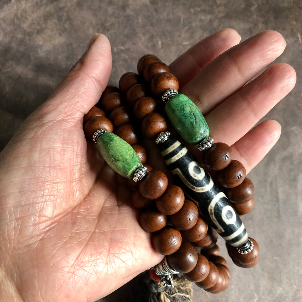 Bodhi Seeds Tibetan Mala with Turquoise and Dzi – Ping Amber Jewelry