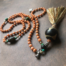 Genuine Antique Tibetan Coral and Old Dzi Beads Mala Necklace