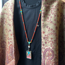 Certified NanHong Agate and Turquoise Mala Necklace with “Medicine Buddha” Thangka Pendant