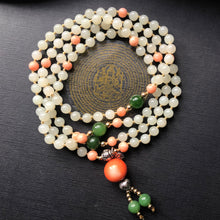 Lotus - Hetian Nephrite Jade and Antique Tibetan Coral Mala Necklace