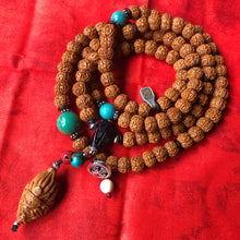Rudraksha Bodhi Seeds Tibetan Mala with Date Pit Pendant